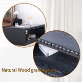 Black Beaded Edge Coffee Table – 47.6' Rectangular Center Table with Open Storage Shelf, Modern Farmhouse Style, Solid Black Finish