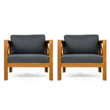 Patio Conversation Set with Foldable Acacia Wood Table and Cushioned Armchairs
