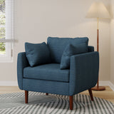 Luminate Upholstered Fabric Club Chair with Tapered Legs and 2 Accent Pillows, Navy Blue