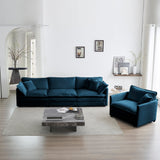 2-Piece Upholstered Sectional Sofa Set in Blue Chenille