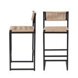 Kitchen Bar Stools with Footrest Set of 2 Paper Rope Weave Dining Chairs