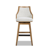 Bahama 30' Cane Rattan High-Back Swivel Bar Stool with Recessed Arms, Two-Tone Neutral Gray Polyester Wool Blend