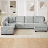 Upholstered U-Shaped Sectional Sofa with Movable Ottoman and Storage Pockets - Multiple Colors