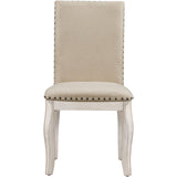 TREXM Set of 2 Dining Chairs - Wood Upholstered with Nailhead