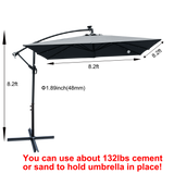 Square 2.5x2.5M Outdoor Patio Umbrella with Solar LED Lights