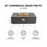 Volon - Rectangular Fire Pit Table, Propane Powered, 50,000 BTU - Light Gray