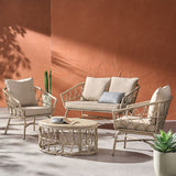 Bruce - Boho Inspired 4 Pieces Chat Set With Water Resistant Cushions - Brown