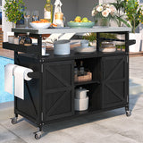 K&K Outdoor Kitchen Island with Rolling Bar Cart and Storage Cabinet