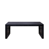 47.2' Solid Black Carved Wood Coffee Table – Handcrafted Look with Ornate Side Panels