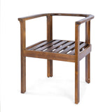 Outdoor Dining Chair Set of 2 with Curved Acacia Wood Arms, Brown Finish and Cream Cushions