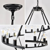 52 Inch Black Wagon Wheel Chandelier, 36-Lights