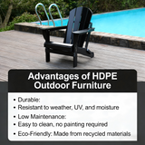 Adirondack Folding Chair with Dual Cup Holders - HDPE All-Weather Outdoor Chairs, Wood-Like Patio Chair for Backyard, Camping, Garden, Pool & Fire Pit, Black