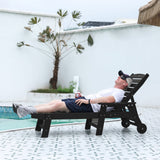 Outdoor Lounge Chair with Wood Texture and Adjustable Backrest