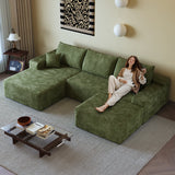 107" Cloud Sectional Sofa with Ottoman with Plush Corduroy - Black or Green