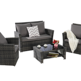 4 Pieces Outdoor Patio Furniture Sets Garden Rattan Chair Wicker Set
