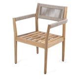 Braided Acacia Wood Outdoor Dining Chairs Set of 4 – Teak Look with Beige Rope & Cream Cushions
