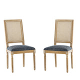French Country Dining Chair With Rectangular Cane Backrest And Smooth Upholstered Seating