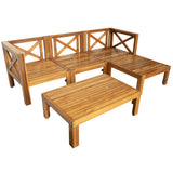 TOPMAX Outdoor 5-Piece Wood Sectional Patio Sofa Set with Blue Cushions
