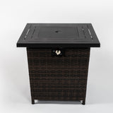 28-Inch Black Wicker Outdoor Propane Gas Fire Pit Table with Steel Top
