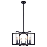 22' Modern Black Geometric 6-Light Chandelier – Industrial Metal Pendant Light Fixture for Living Room, Dining Room, or Kitchen (Bulb Not Included)