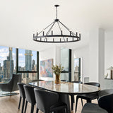 53.15 Inch Matte Black Wagon Wheel Chandelier with 18 Lights