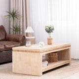 Modern Wood Coffee Table with Beaded Trim – 47 Rectangular Coffee Table with Open Storage Shelf, Light Natural Finish – Farmhouse & Coastal Living Room Furniture