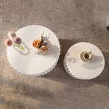 White Scalloped Round Coffee Table Set: Nesting Design, Elegant Curved-Edge Shape