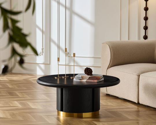 Round Coffee Table with Sturdy MDF Pedestal