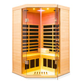 Deluxe Hemlock Far Infrared Corner Sauna Room with Glass Front for Two Persons