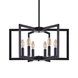 22' Modern Black Geometric 6-Light Chandelier – Industrial Metal Pendant Light Fixture for Living Room, Dining Room, or Kitchen (Bulb Not Included)