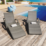 K&K 80" Outdoor Wicker Chaise Lounge Chairs Set of 2