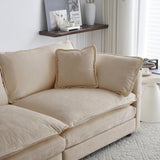 Modern Accent Chair with Ottoman in Beige Chenille