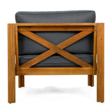 Patio Conversation Set with Foldable Acacia Wood Table and Cushioned Armchairs