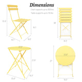 3 Pieces Patio Bistro Balcony Metal Chair Table Set - Yellow
