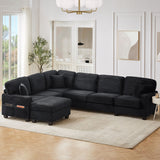 Upholstered U-Shaped Sectional Sofa with Movable Ottoman and Storage Pockets - Multiple Colors