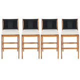 4 Pieces Arly Black Outdoor Bar Stool Solid Acacia Wood and Woven Wicker