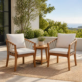 Outdoor Dining Chairs Set for 2, Acacia Wood Frame with Teak Finish