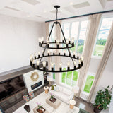 52 Inch Black Wagon Wheel Chandelier, 36-Lights