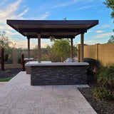 KoKoMo Outdoor Kitchen BBQ Island with 12' x 12' Pergola – Built-In 4-Burner Grill, Refrigerator, and Lighting