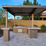 KoKoMo Outdoor Kitchen BBQ Island with 12' x 12' Pergola – Built-In 4-Burner Grill, Refrigerator, and Lighting