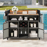 K&K 52.8"W Wicker Outdoor Grill Cart with Extended Table Top