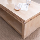 Modern Wood Coffee Table with Beaded Trim – 47 Rectangular Coffee Table with Open Storage Shelf, Light Natural Finish – Farmhouse & Coastal Living Room Furniture