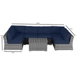 Wicker Sectional Sofa with Cushions and Table - Gray