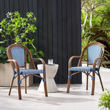Bistro Chair With 2 Toned Checkered Pattern, (Set of 2) - White / Navy