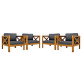 Patio Conversation Set with Foldable Acacia Wood Table and Cushioned Armchairs