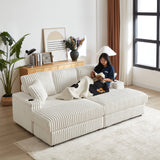 84-Inch Corduroy 3-Seater Sofa with Pillows and Ottomans
