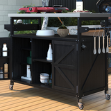 K&K Outdoor Kitchen Island with Rolling Bar Cart and Storage Cabinet