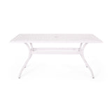 Celestine Outdoor Cast Aluminum Dining Table with Floral Lattice Design and Umbrella Holder