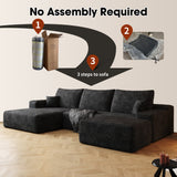 107" Cloud Sectional Sofa with Ottoman with Plush Corduroy - Black or Green