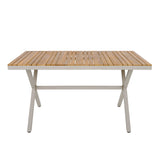 Outdoor 7-Piece Dining Set - Rectangular Teak Wood Table + 6 Wicker Chairs with Cushions